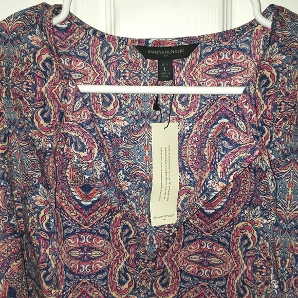 Banana Republic Top 3/4 Balloon Sleeve Paisley Peasant Blouse Size Large Petite - Picture 4 of 5